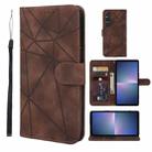 For Sony Xperia 5 V Skin Feel Geometric Lines Leather Phone Case(Brown) - 1