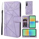For Sony Xperia 10 IV Skin Feel Geometric Lines Leather Phone Case(Purple) - 1