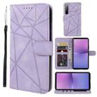 For Sony Xperia 10 V Skin Feel Geometric Lines Leather Phone Case(Purple) - 1