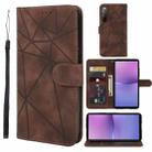 For Sony Xperia 10 V Skin Feel Geometric Lines Leather Phone Case(Brown) - 1