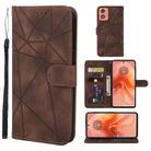 For Motorola Moto G04 Skin Feel Geometric Lines Leather Phone Case(Brown) - 1