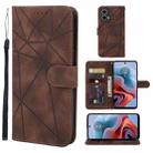 For Motorola Moto G34 Skin Feel Geometric Lines Leather Phone Case(Brown) - 1