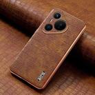 For Huawei Pura 70 AZNS Electroplated Frame Crocodile Texture Full Coverage Phone Case(Brown) - 2