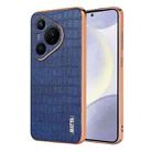 For Huawei Pura 70 AZNS Electroplated Frame Crocodile Texture Full Coverage Phone Case(Blue) - 1