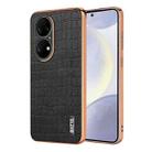 For Huawei P50 Pro AZNS Electroplated Frame Crocodile Texture Full Coverage Phone Case(Black) - 1