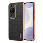 For Huawei P60 / P60 Pro AZNS Electroplated Frame Crocodile Texture Full Coverage Phone Case(Black) - 1