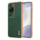 For Huawei P60 / P60 Pro AZNS Electroplated Frame Crocodile Texture Full Coverage Phone Case(Green) - 1