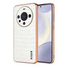 For Huawei Mate 60 AZNS Electroplated Frame Crocodile Texture Full Coverage Phone Case(White) - 1