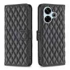 For Xiaomi Poco M6 4G / Redmi 13 4G Diamond Lattice Wallet Flip Leather Phone Case(Black) - 1