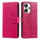 For Xiaomi Poco F6 Totem Flower Embossed Leather Phone Case with Lanyard(Red) - 1