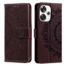 For Xiaomi Poco F6 Totem Flower Embossed Leather Phone Case with Lanyard(Brown) - 1