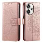 For Xiaomi Poco F6 Totem Flower Embossed Leather Phone Case with Lanyard(Rose Gold) - 1