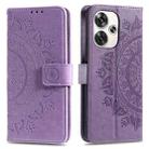 For Xiaomi Poco F6 Totem Flower Embossed Leather Phone Case with Lanyard(Purple) - 1