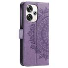 For Xiaomi Poco F6 Totem Flower Embossed Leather Phone Case with Lanyard(Purple) - 3