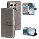 For Xiaomi 14T Totem Flower Embossed Leather Phone Case with Lanyard(Grey) - 1