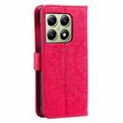 For Xiaomi 14T Pro Totem Flower Embossed Leather Phone Case with Lanyard(Red) - 3