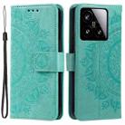 For Xiaomi 15 Totem Flower Embossed Leather Phone Case with Lanyard(Green) - 2