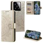 For Xiaomi 15 Totem Flower Embossed Leather Phone Case with Lanyard(Gold) - 1