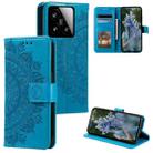 For Xiaomi 15 Totem Flower Embossed Leather Phone Case with Lanyard(Blue) - 1