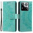 For Xiaomi 15 Pro Totem Flower Embossed Leather Phone Case with Lanyard(Green) - 2