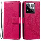 For Xiaomi 15 Pro Totem Flower Embossed Leather Phone Case with Lanyard(Red) - 2