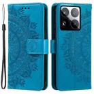 For Xiaomi 15 Pro Totem Flower Embossed Leather Phone Case with Lanyard(Blue) - 2
