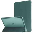 For iPad 10.2 2021 / 2020 / 2019 Tri-fold Holder TPU Cover Frosted Leather Smart Tablet Case withh Pen Slot(Dark Green) - 1