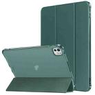 For iPad Pro 11 2024 Tri-fold Holder TPU Cover Frosted Leather Smart Tablet Case withh Pen Slot(Dark Green) - 1