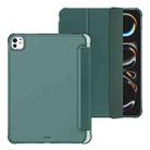 For iPad Pro 11 2024 Tri-fold Holder TPU Cover Frosted Leather Smart Tablet Case withh Pen Slot(Dark Green) - 2