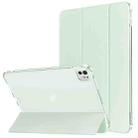 For iPad Pro 11 2024 Tri-fold Holder TPU Cover Frosted Leather Smart Tablet Case withh Pen Slot(Light Green) - 1