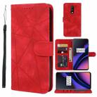 For OnePlus 6T Skin Feel Geometric Lines Leather Phone Case(Red) - 1
