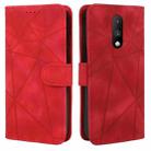 For OnePlus 6T Skin Feel Geometric Lines Leather Phone Case(Red) - 2