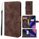 For OnePlus 6T Skin Feel Geometric Lines Leather Phone Case(Brown) - 1