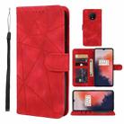 For OnePlus 7T Skin Feel Geometric Lines Leather Phone Case(Red) - 1