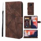 For OnePlus 7T Skin Feel Geometric Lines Leather Phone Case(Brown) - 1