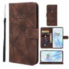 For OnePlus 8 Skin Feel Geometric Lines Leather Phone Case(Brown) - 1