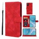For OnePlus 8T Skin Feel Geometric Lines Leather Phone Case(Red) - 1