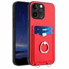 For iPhone 15 Pro Max R20 Ring Card Holder Phone Case(Red) - 1