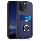 For iPhone 15 Pro Max R20 Ring Card Holder Phone Case(Blue) - 1