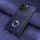 For iPhone 15 Pro Max R20 Ring Card Holder Phone Case(Blue) - 2