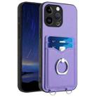 For iPhone 15 Pro Max R20 Ring Card Holder Phone Case(Purple) - 1