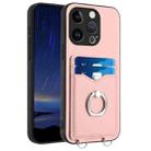 For iPhone 15 Pro R20 Ring Card Holder Phone Case(Pink) - 1