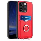 For iPhone 15 Pro R20 Ring Card Holder Phone Case(Red) - 1