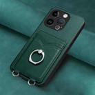 For iPhone 15 Pro R20 Ring Card Holder Phone Case(Green) - 2