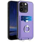 For iPhone 15 Pro R20 Ring Card Holder Phone Case(Purple) - 1