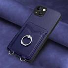 For iPhone 15 Plus R20 Ring Card Holder Phone Case(Blue) - 2