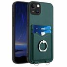 For iPhone 15 Plus R20 Ring Card Holder Phone Case(Green) - 1