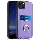 For iPhone 15 Plus R20 Ring Card Holder Phone Case(Purple) - 1