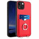 For iPhone 14 R20 Ring Card Holder Phone Case(Red) - 1