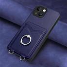 For iPhone 14 R20 Ring Card Holder Phone Case(Blue) - 2